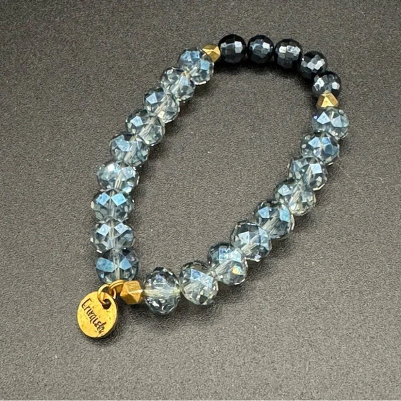NWOT Erimish Faceted Blue  Grey Crystal Stacking Bracelet with Gold Accents - Picture 11 of 11